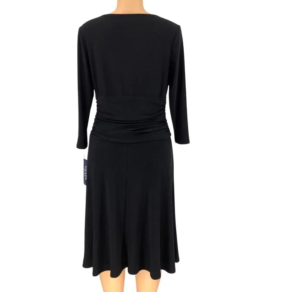 Chaps Highland Black Dress Medium iWith Sequined Shoulders 3/4 Sleeves & Midi NW - Picture 5 of 10